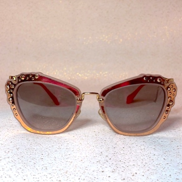 Miu Miu Accessories - New Miu Miu MU04QS TV1-4K0 Matte Pink Butterfly Stone Frame Sunglasses Shades